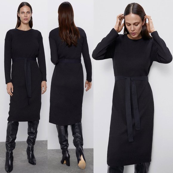 belted knit dress zara